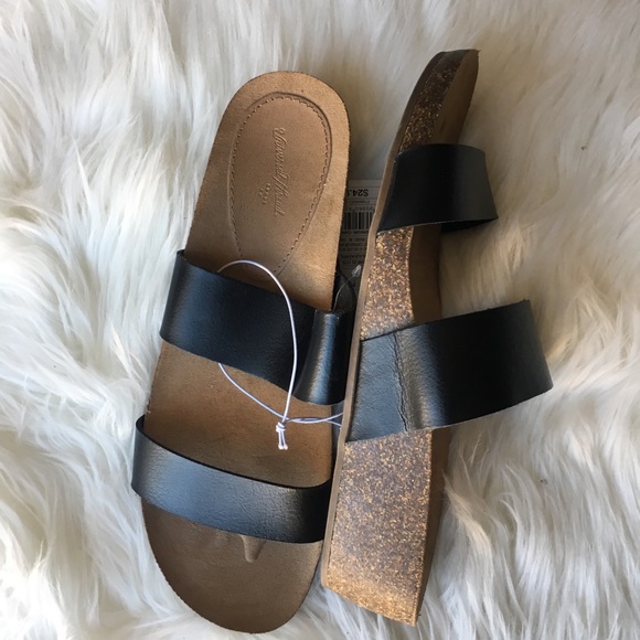 Faux leather 2 strap slide fooded sandals - Picture 1 of 3